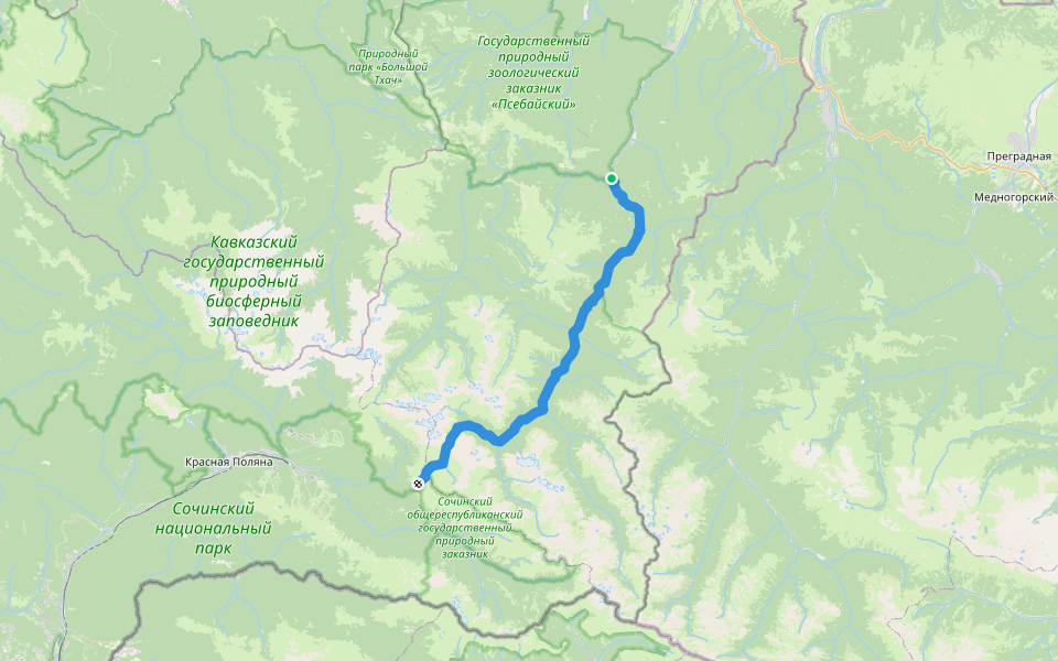 Через перевал Аишха к Черному морю walking route map in Kordon 3-Ya Rota