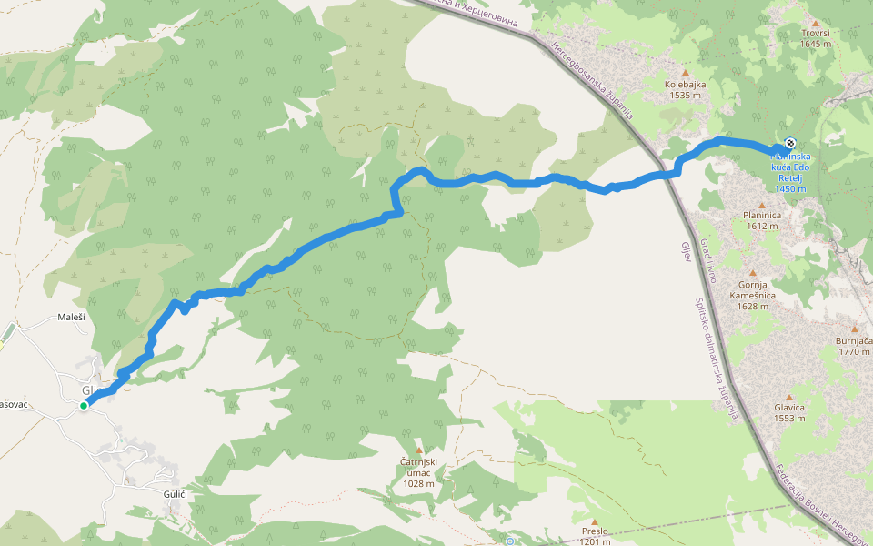 Planinarska staza od Gljeva do Kurtagića Dolca walking route map in Gljev