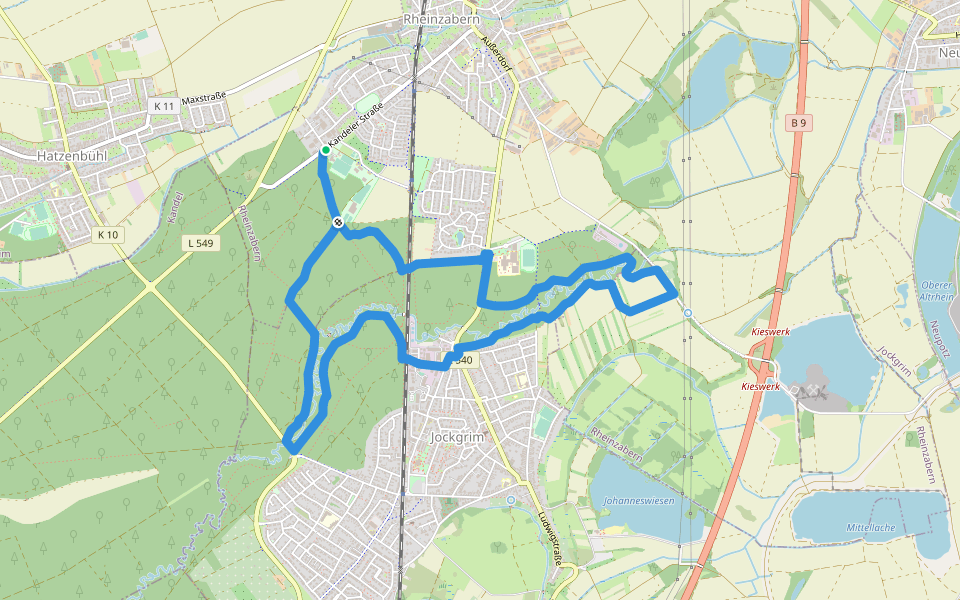 Otterbachbruchweg walking route map in Rheinzabern