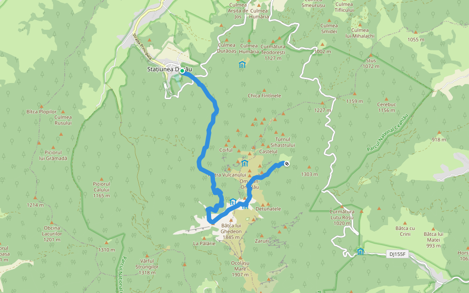 Stațiunea Durău – Cascada Duruitoarea – Cabana Dochia (red cross) walking route map in Durău