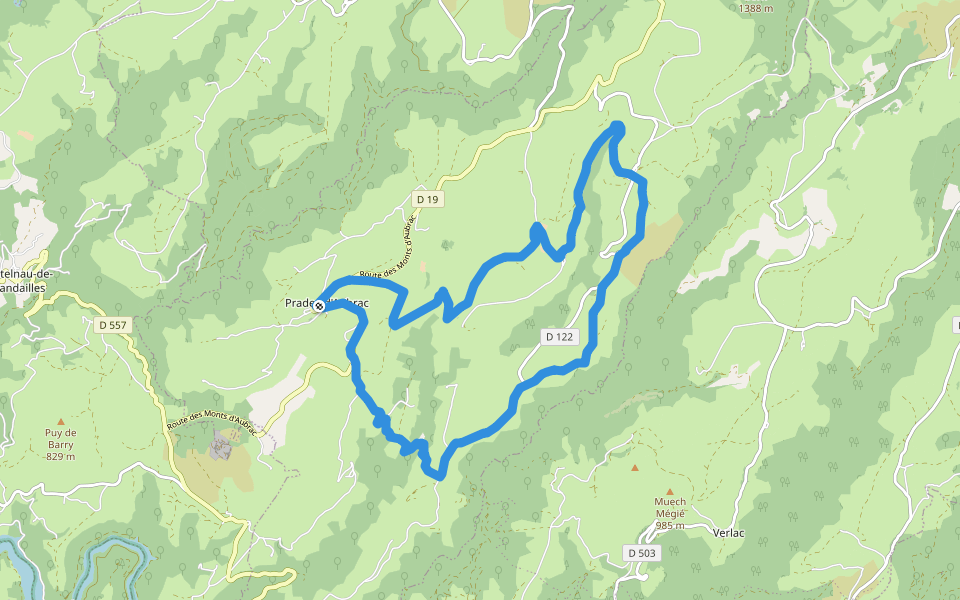 Le Vieux Chemin walking route map in Prades-d'Aubrac