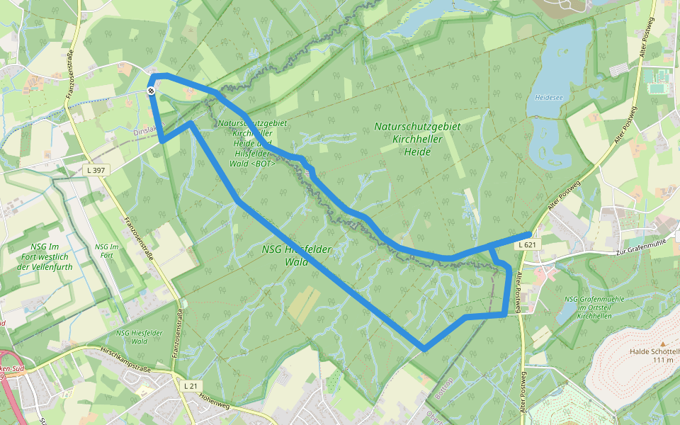 Rotbach Rundweg A6 walking route map in Dinslaken