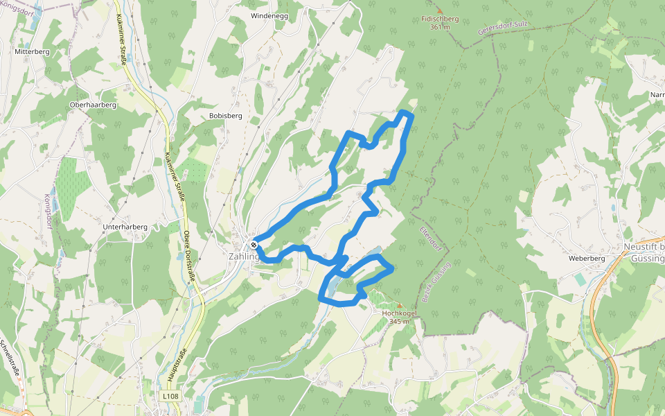 Schwarzstorchweg walking route map in Zahling