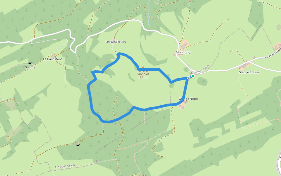 Sentier du Crêt Monniot walking route map in Arc-sous-Cicon
