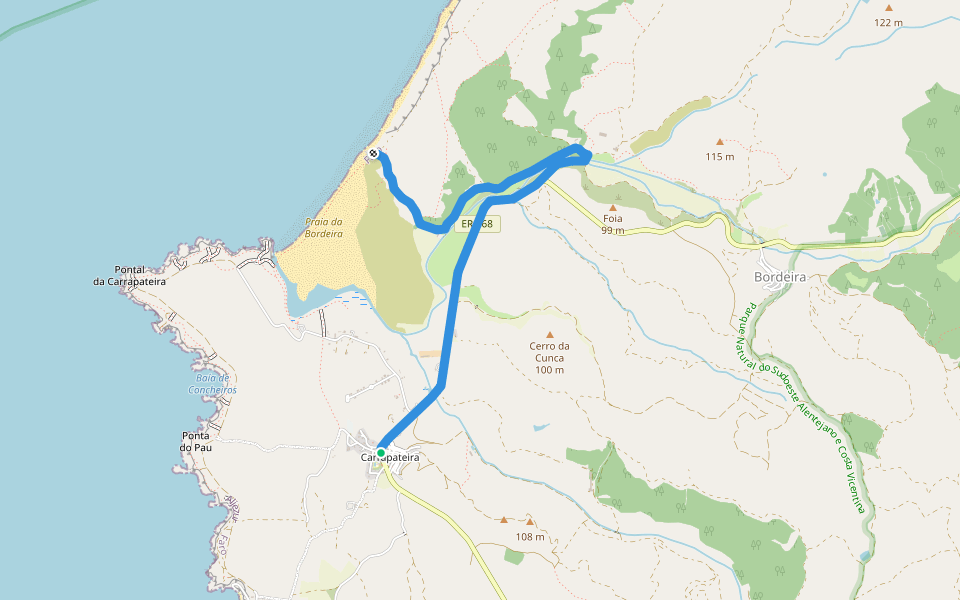 Alternativa Trilho dos Pescadores walking route map in Bordeira