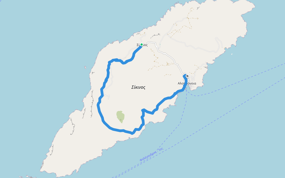 1 - Chorio – Episkopi – Manalis Well – St. Panteleimon – Alopronia walking route map in Sikinos