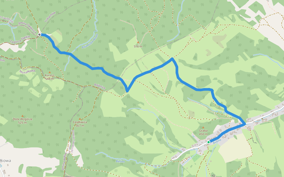 Lutomia Górna - Rozdroże pod Kanciarskim Bukiem walking route map in Lutomia Górna