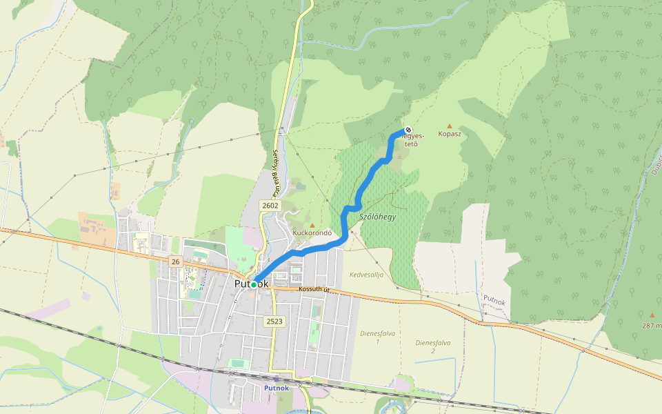 K▲ Mátyás-Király kilátó walking route map in Putnok
