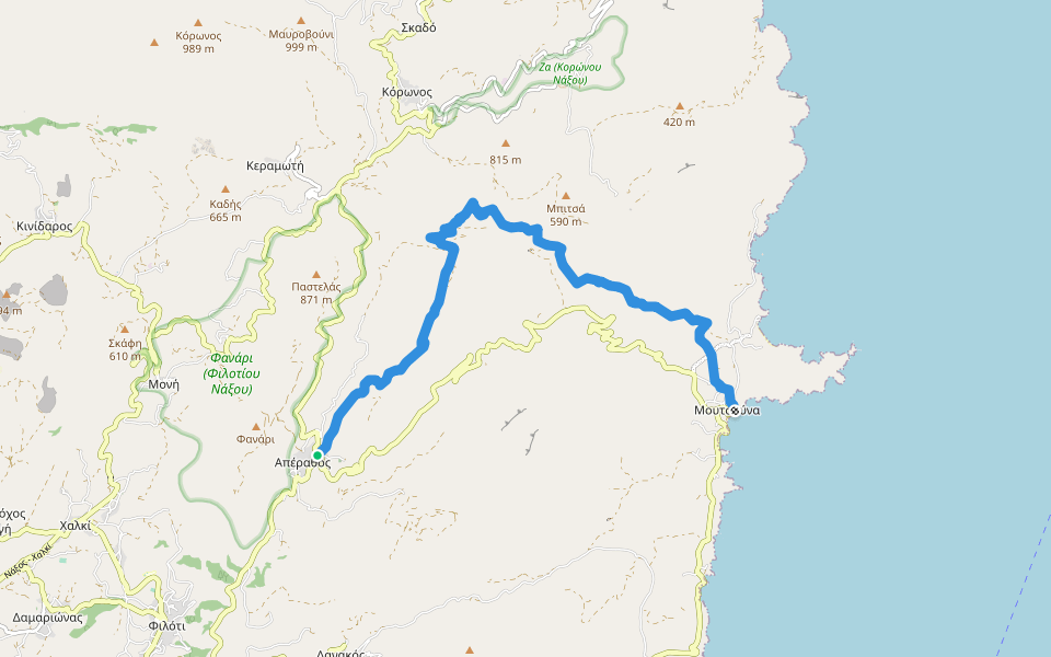 1 - Απεράθου - Άγιος Ιωάννης Θεολόγος - Αγία Κυριακή - Πηγή Καλλονής - Σμυριδορυχεία - Μοδιού- Μουτσούνα walking route map in Apeiranthos