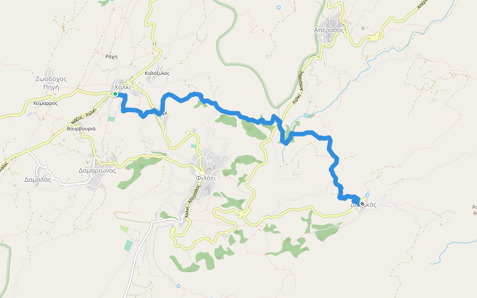 3 - Δανακός – Μονή Φωτοδότη – Καρκός – Αγ. Ιωάννης στα Φινέλια – Κεραμί – Μετόχι – Τραγαία (Χαλκί) walking route map in Chalkio
