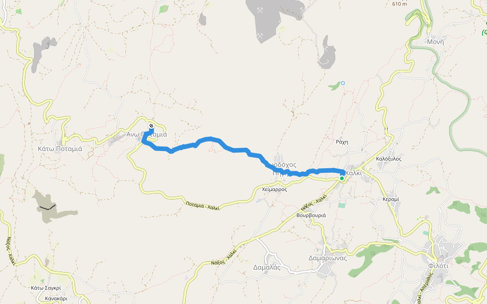 5 - Τραγαία (Χαλκί) – Τσικαλαριό – Απάνω Κάστρο – Άγιος Ανδρέας – Άνω Ποταμιά walking route map in Chalkio