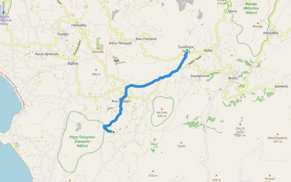 7 - Χείμαρρος – Ταξιάρχης – Άγιος Σισώης – Άγ. Ανάργυροι – Σαγκρί – Γύρουλας (ναός Δήμητρας) walking route map in Zoodochos Pigi