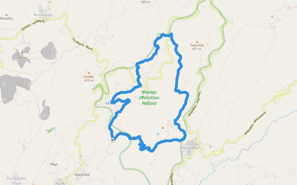 8 - Μονή – Σίφωνες – Σκάλα Μετριού – Βόρειο Φανάρι – Απεράθου – Νότιο Φανάρι – Αστιβόδι – Άγ. Σπυρίδωνας – Μονή (κυκλική) walking route map in Kastraki