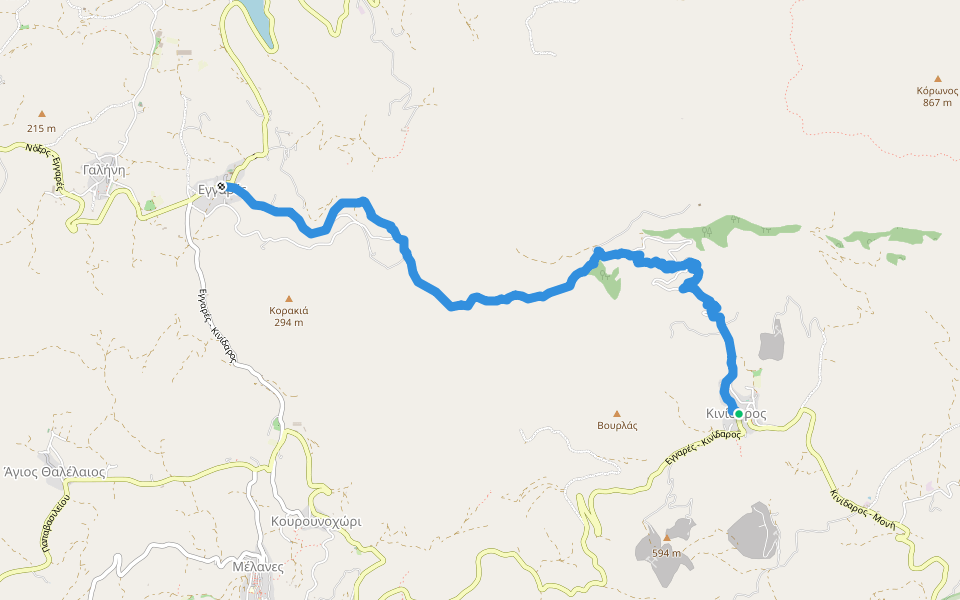 11 - Κυνίδαρος – Γεφύρι Απάνω Μύλου – Άγ. Γεώργιος – Πύργος Πραντούνα – Μέσα Γειτονιά – Εγγαρές walking route map in Kinidaros