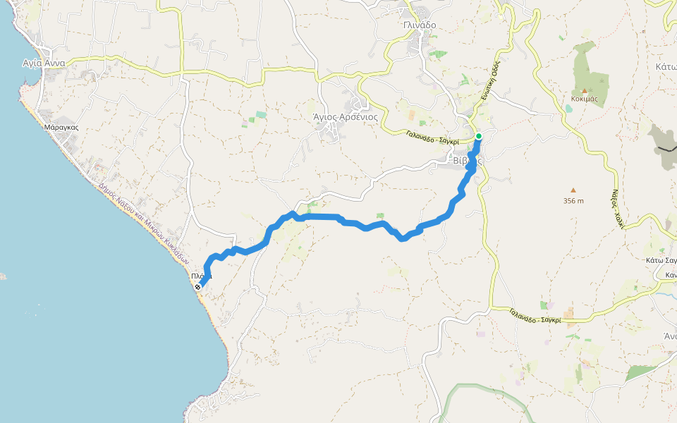 17 - Τρίποδες (Βίβλος) – Πύργος Αγίου Γεωργίου – Άγ. Θεόδωροι – Άγ. Νικόλαος στα Ρινίδια – Άγιος Ματθαίος – Ακτή Πλάκας walking route map in Vivlos