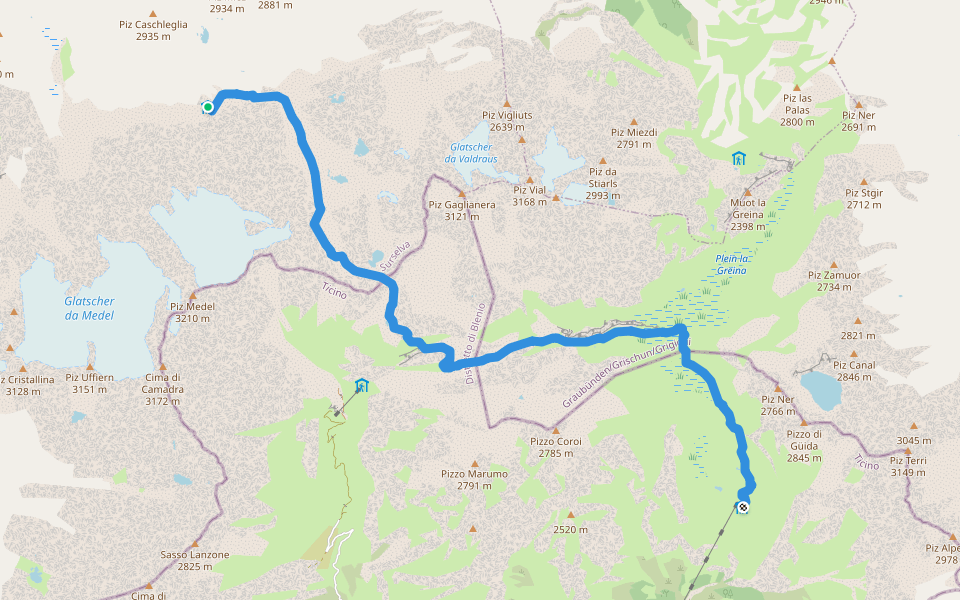 Greina Alta walking route map in Medel (Lucmagn)
