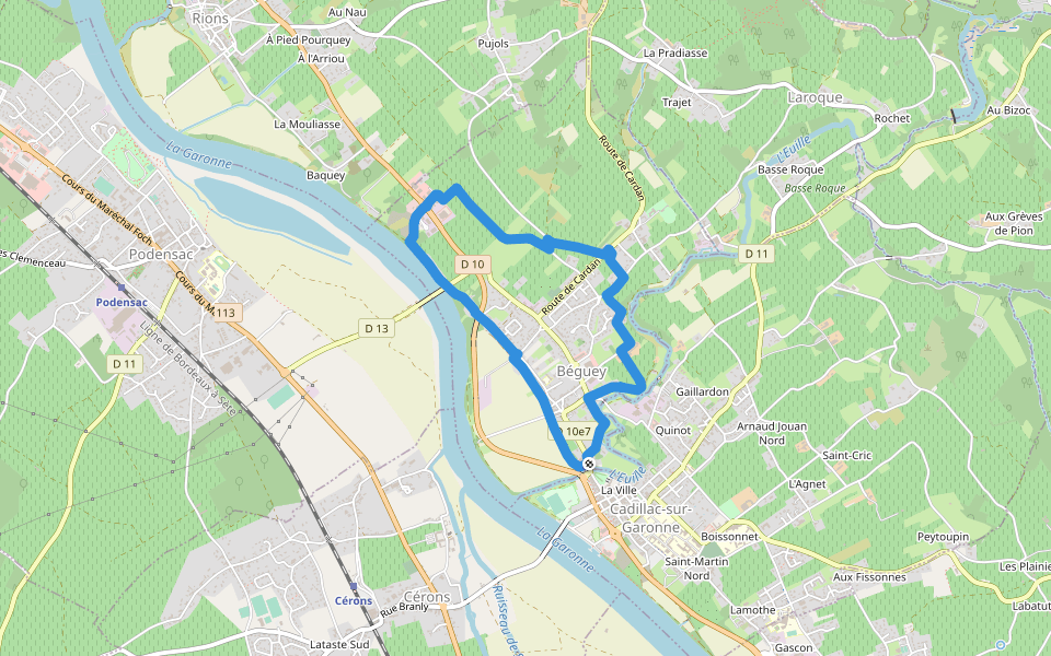 Boucle locale de Béguey walking route map in Cadillac-sur-Garonne