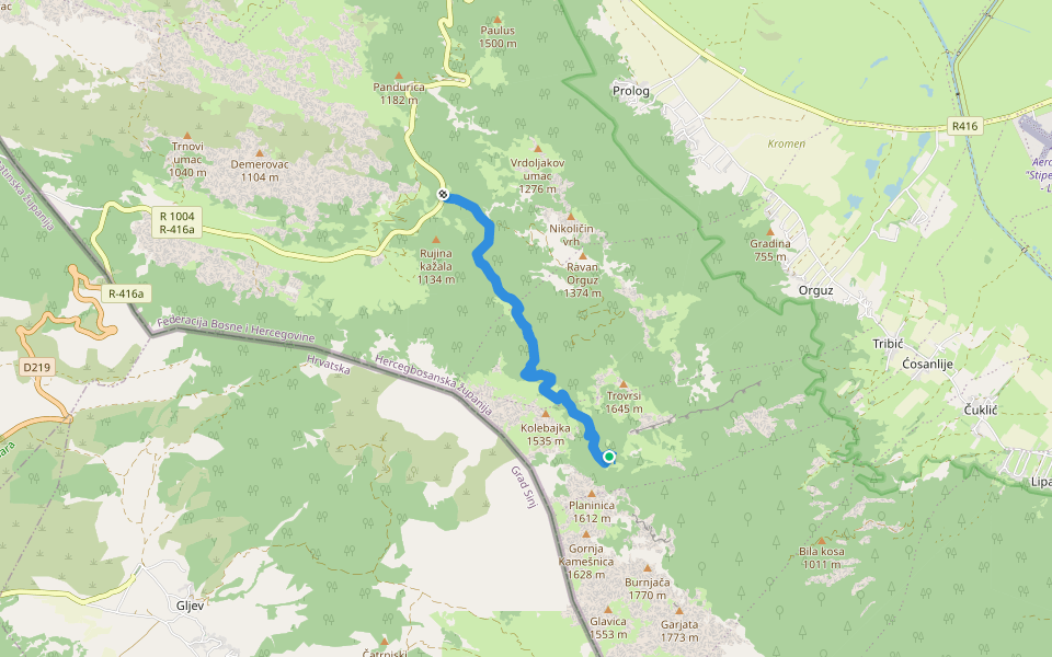 Planinska staza od Vagnja-Rosni dolac-Kurtagić dolac walking route map in Podgradina