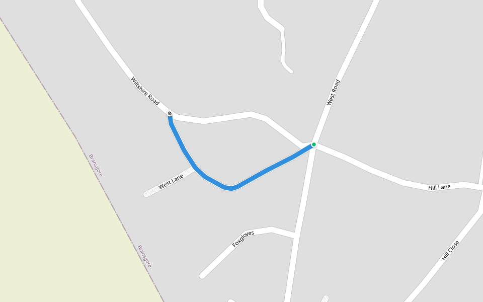 West Lane walking route map in Bransgore