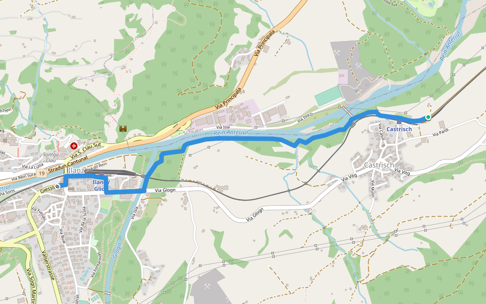 Castrisch-Ilanz/Glion walking route map in Ilanz/Glion