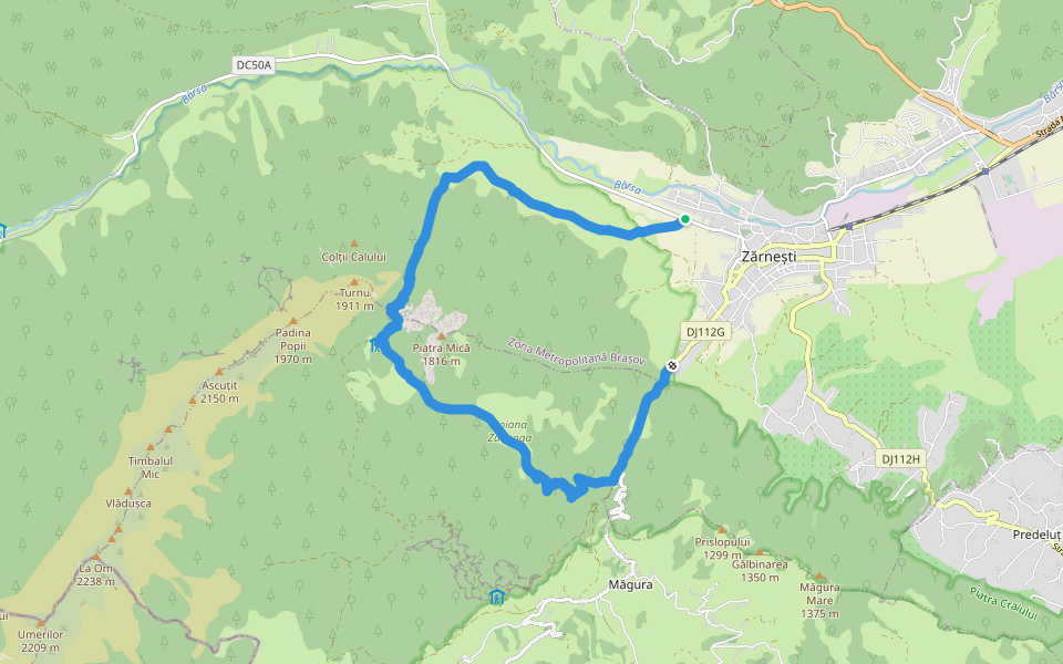 Zărnești-Valea Crăpăturii-Cabana Gura Râului walking route map in Zărnești