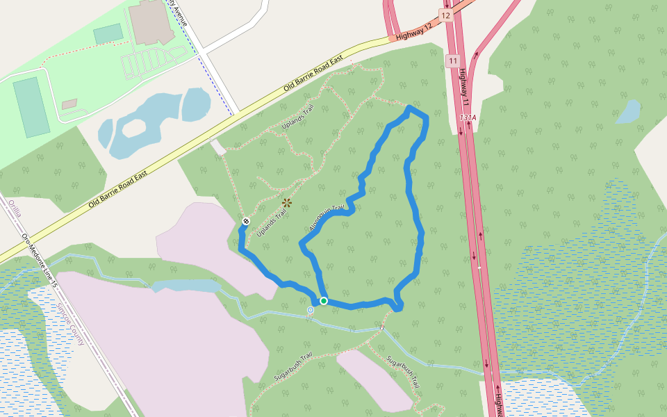 Algonquin Trail walking route map in Orillia