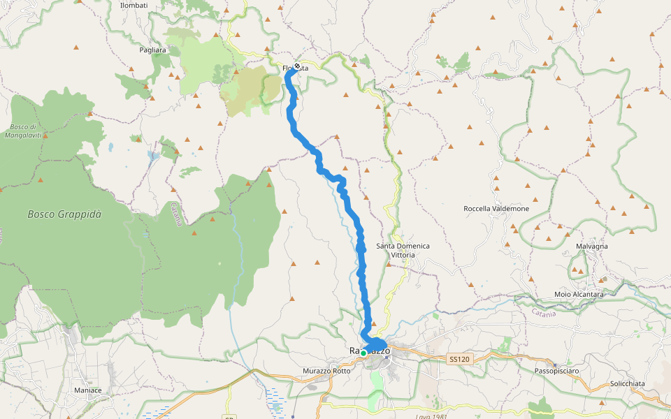 Via Francigena Palermo-Messina per le Montagne-Tappa 13 walking route map in Randazzo