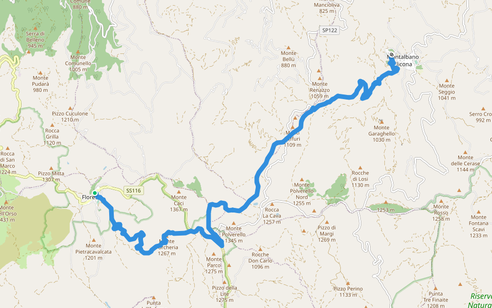 Via Francigena Palermo-Messina per le Montagne-Tappa 14 walking route map in Floresta