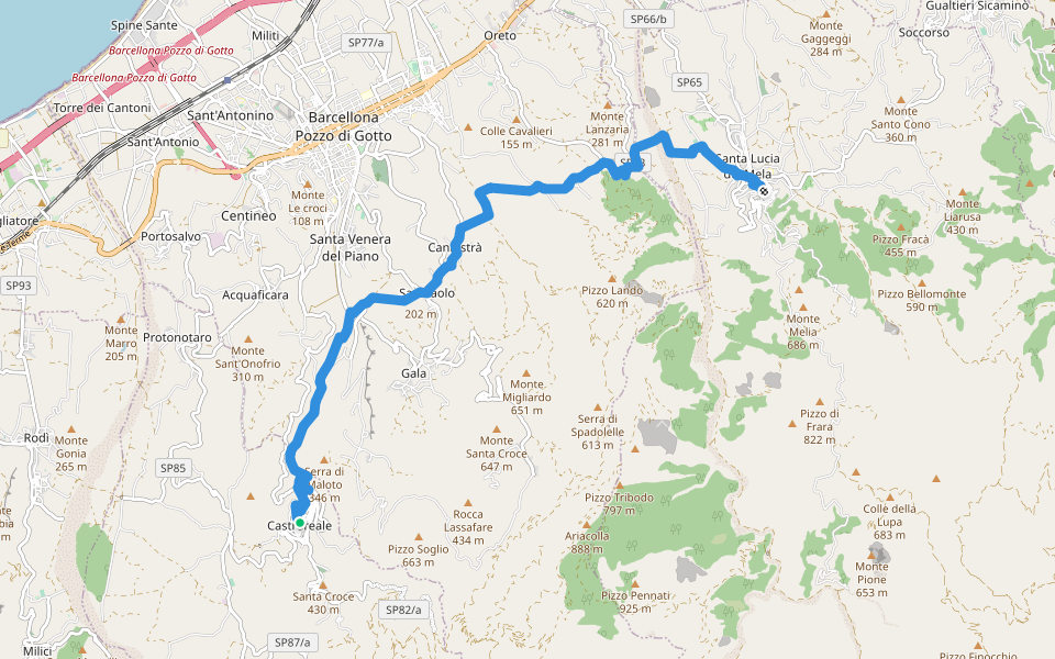 Via Francigena Palermo-Messina per le Montagne-Tappa 17 walking route map in Castroreale