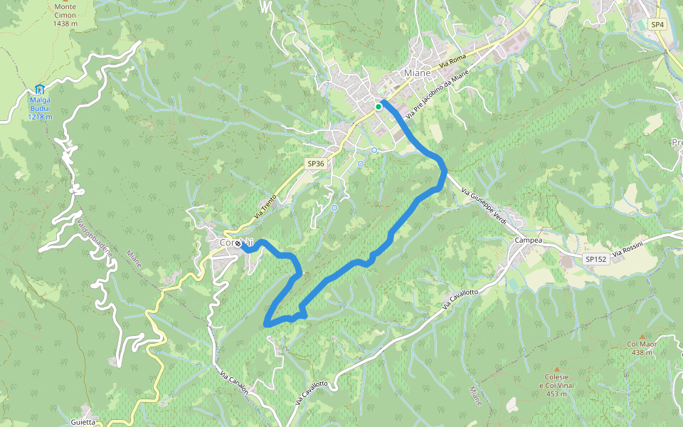 Le Serre walking route map in Miane