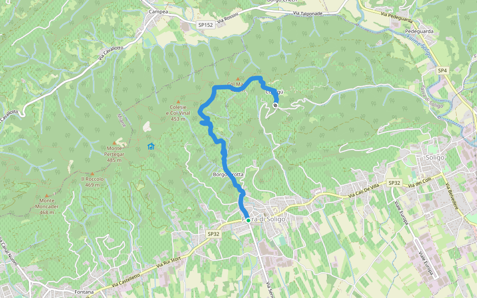 Le Costalliere walking route map in Farra di Soligo