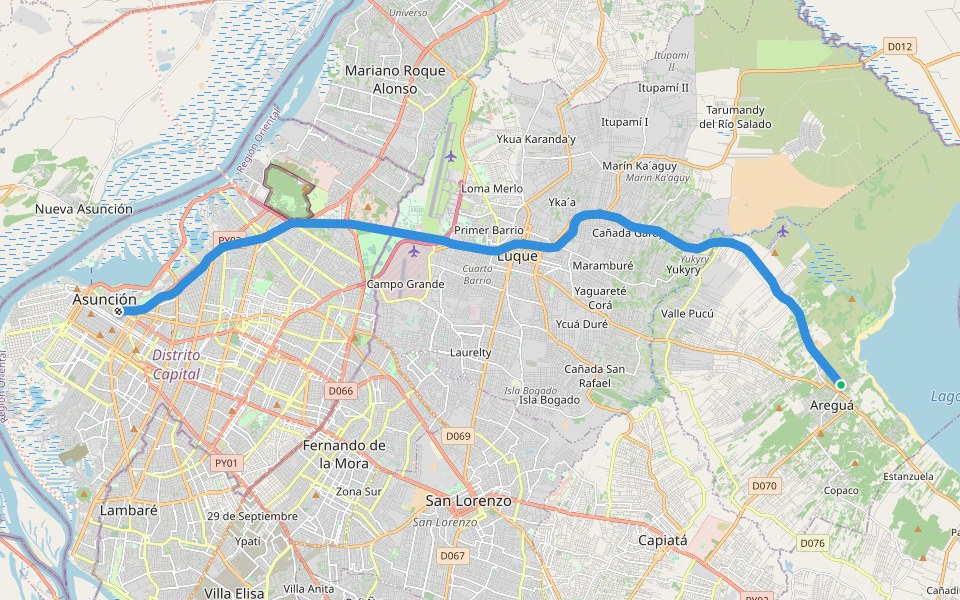 Ruta-01 de Senderismo. Ferrocarril walking route map in Areguá