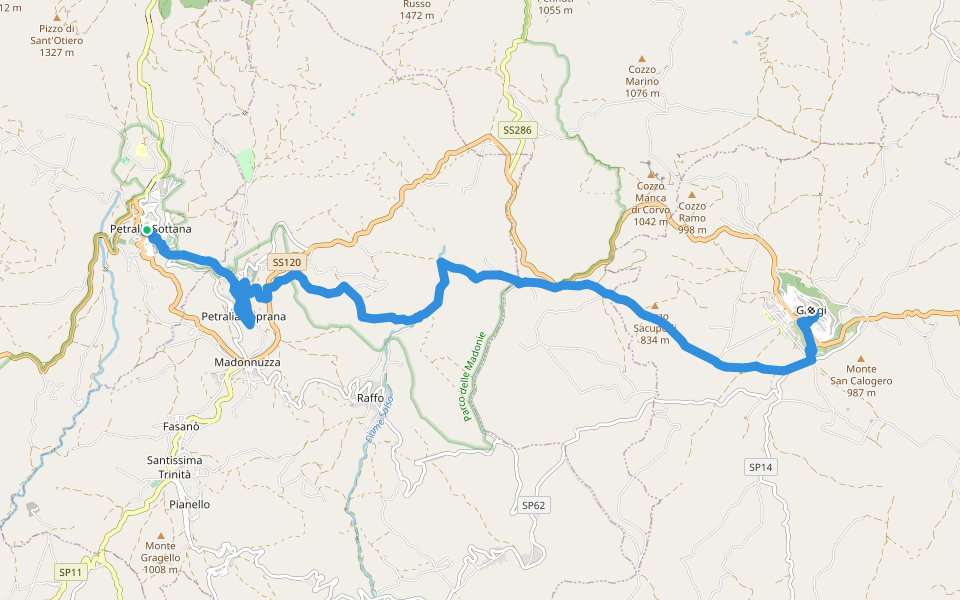 Via Francigena Palermo-Messina per le Montagne-Tappa 8 walking route map in Petralia Sottana