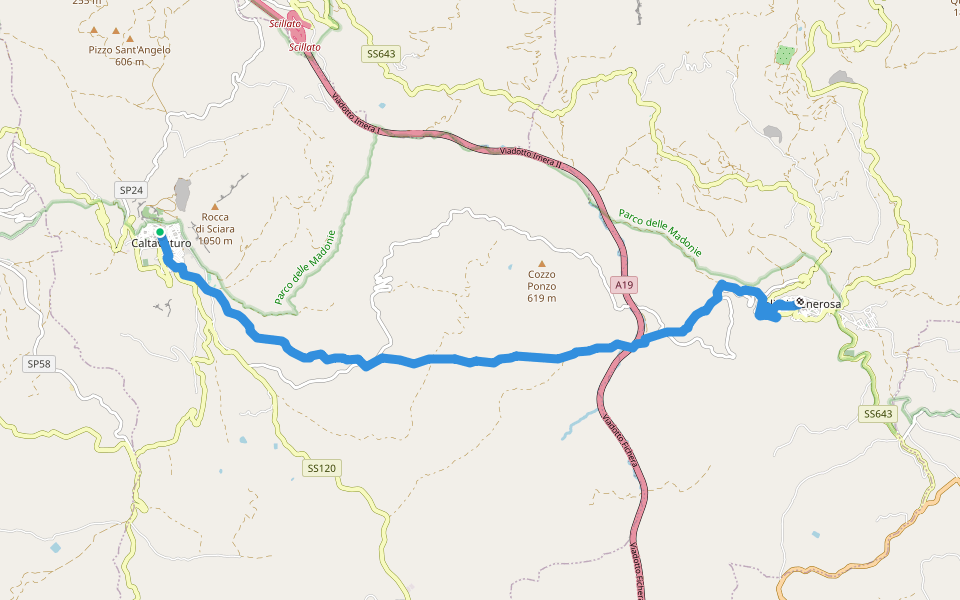 Via Francigena Palermo-Messina per le Montagne-Tappa 6 walking route map in Caltavuturo