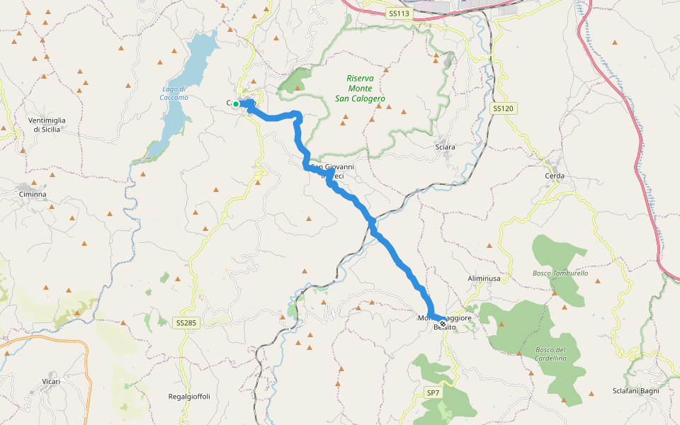 Via Francigena Palermo-Messina per le Montagne-Tappa 4 walking route map in Caccamo
