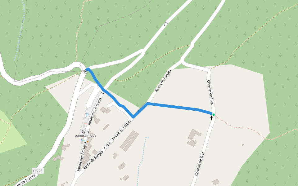Turc -Col de Farges walking route map in Mercuer