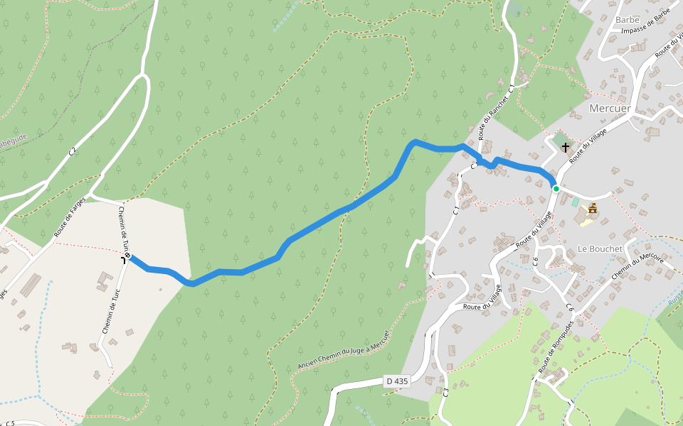 Mercuer - Turc walking route map in Mercuer