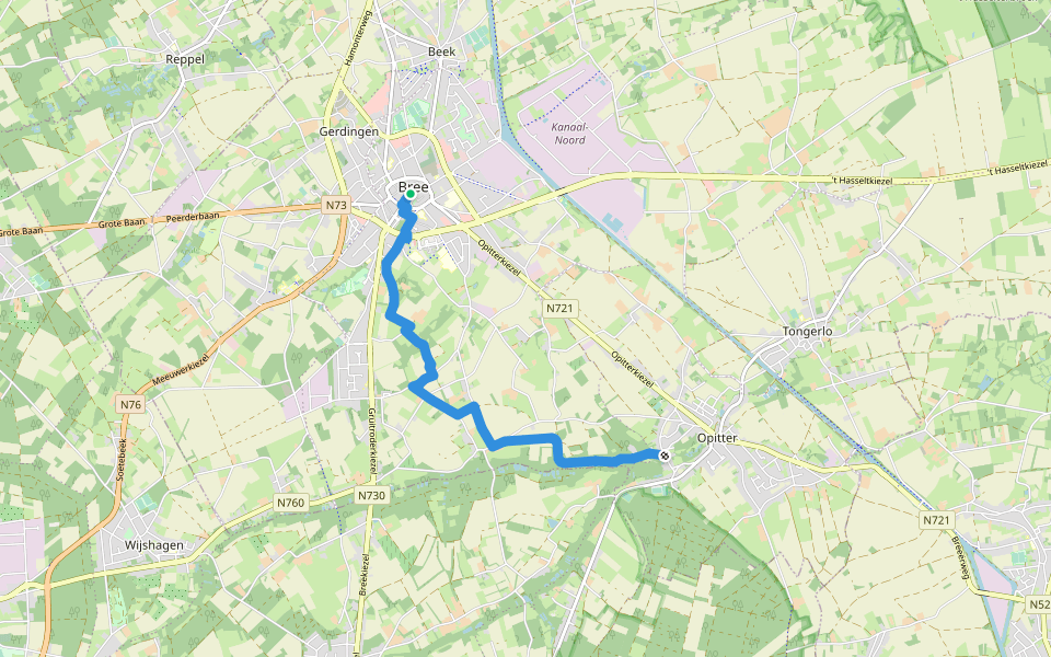 GR 561 Kempen - Maaspad - Aanlooproute Bree walking route map in Bree
