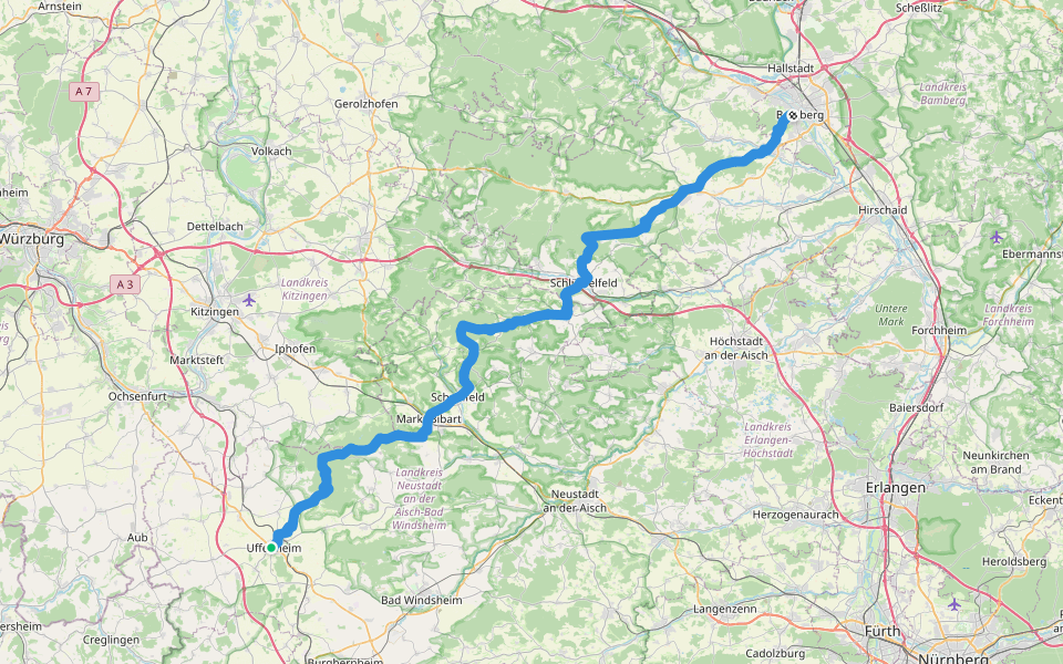 Wanderweg Steigerwälder Jakobsweg walking route map in Uffenheim