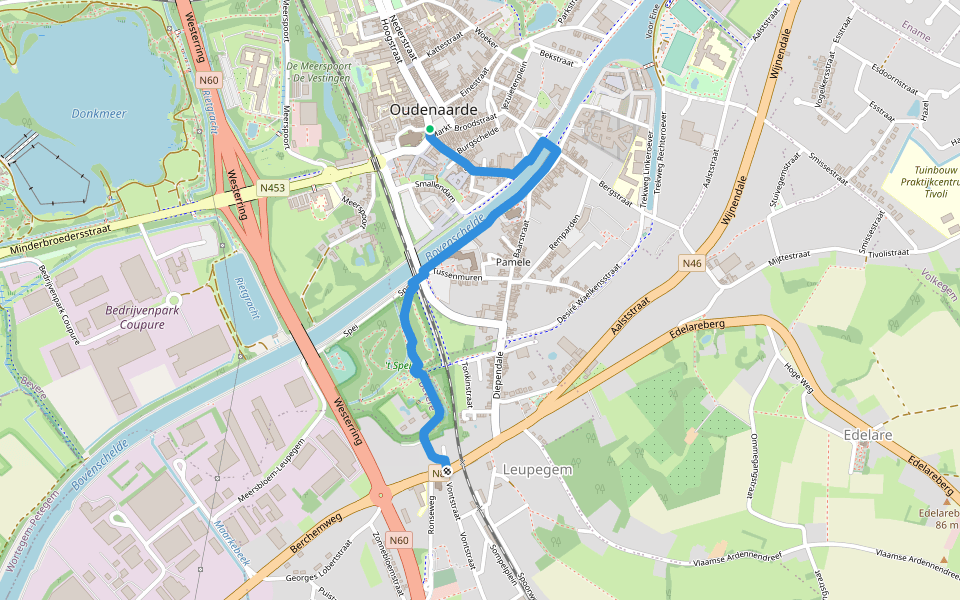 Streek-GR Vlaamse Ardennen - Aanlooproute Oudenaarde walking route map in Oudenaarde