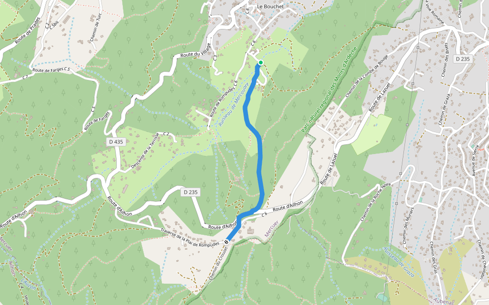 Louchon - Plaine des Rompudes walking route map in Mercuer