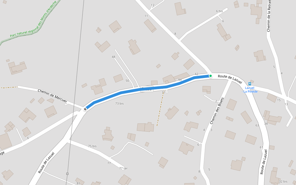 Lazuel Ouest - Lazuel walking route map in Aubenas