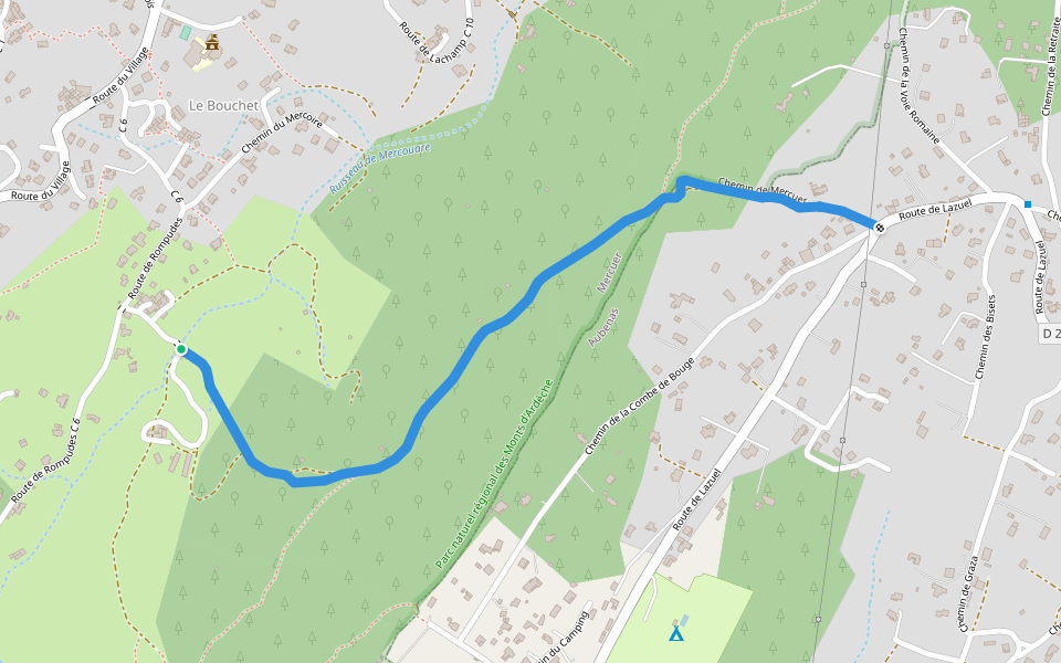 Louchon - Lazuel Ouest walking route map in Mercuer