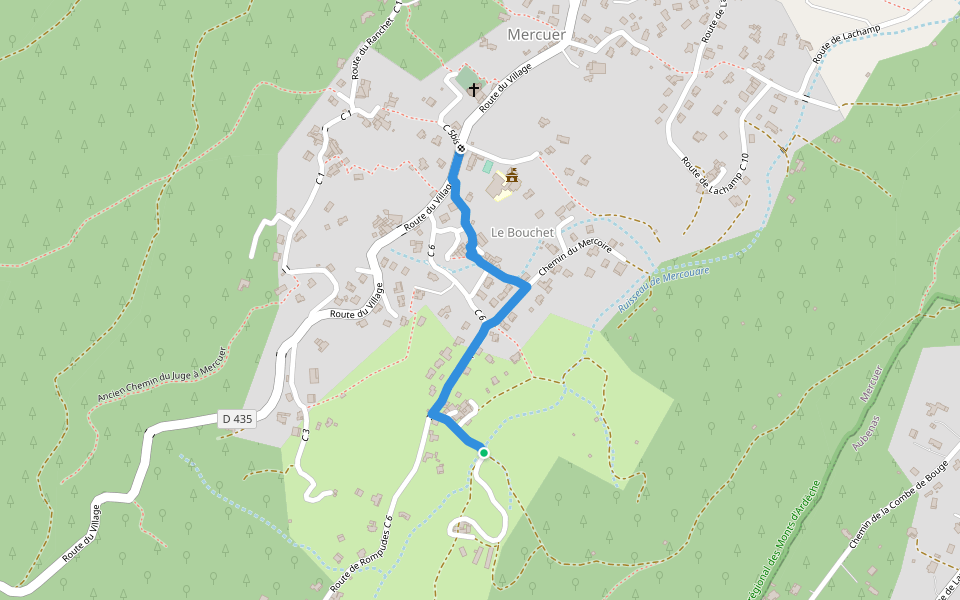 Louchon - Mercuer walking route map in Mercuer
