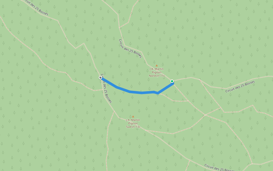 Sentier des 25 Bosses - raccourci du rocher Cailleau walking route map in Le Vaudoué