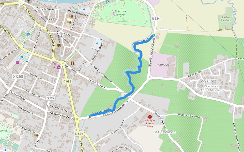 Chemin du Brion walking route map in Langon