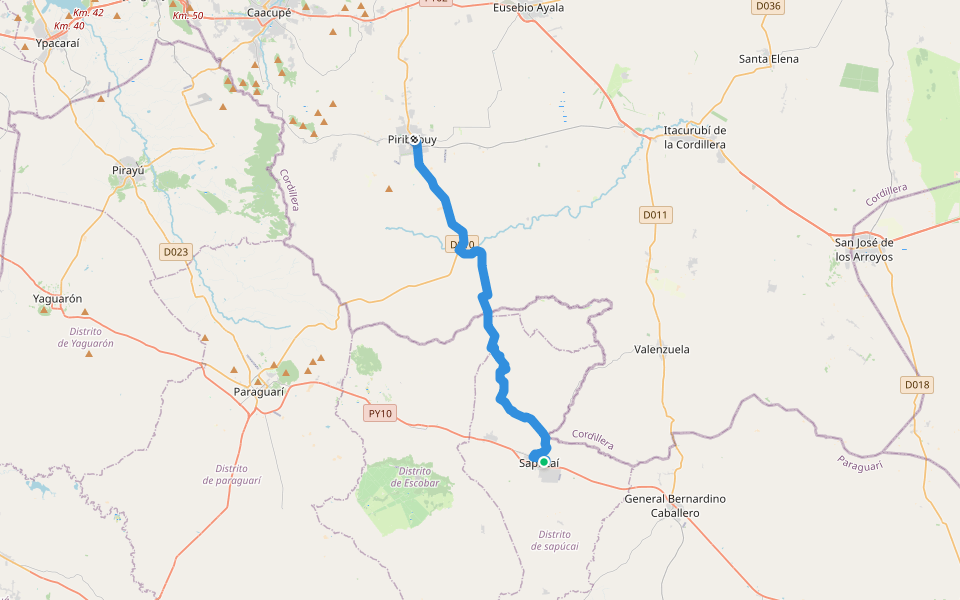 Sapucai - Caacupe Cathedralis walking route map in Sapucai