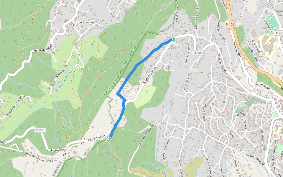 Lazuel Ouest - Bois du Glaizal walking route map in Aubenas