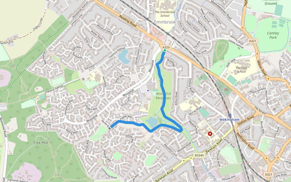 Greenway Route B walking route map in Wokingham