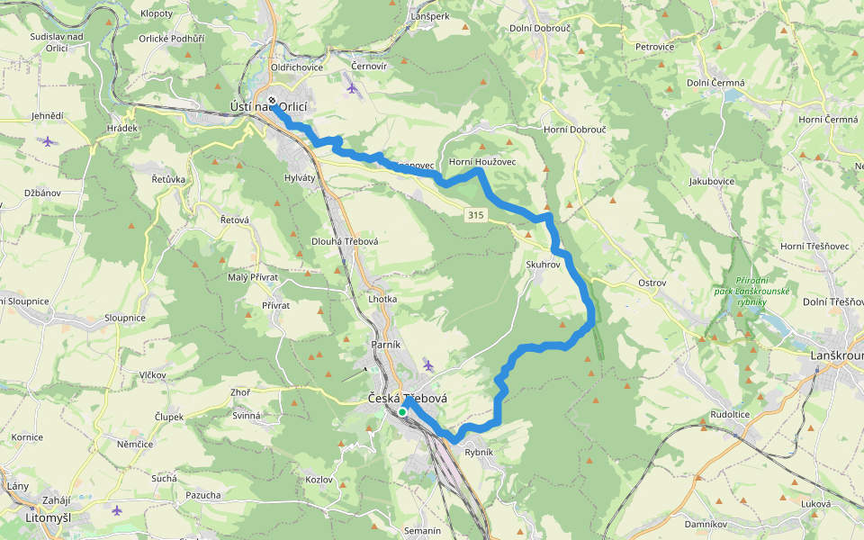 [Ž] Česká Třebová - Ústí nad Orlicí walking route map in Česká Třebová